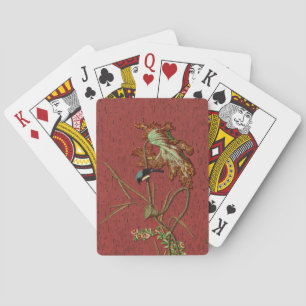 G.A. Audsley Vintage Red Japanese Bird Lotus Art Playing Cards
