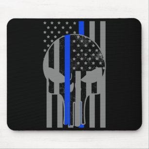 G Aamerican Flag Skull Thin Blue Line Police Mouse Mat
