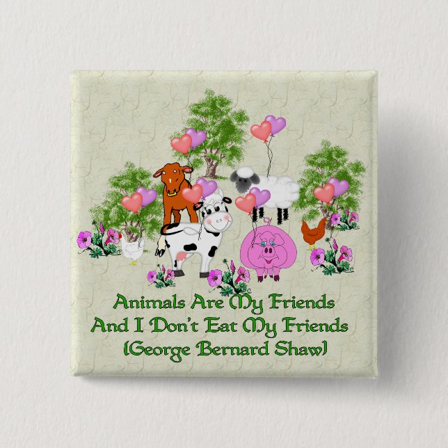 G. B. Shaw Vegetarian Quote 15 Cm Square Badge (Front)