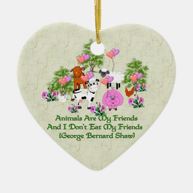 G. B. Shaw Vegetarian Quote Ceramic Tree Decoration (Front)