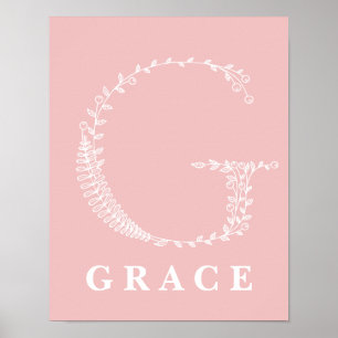 G Botanical Floral Monogram Custom Nursery Poster