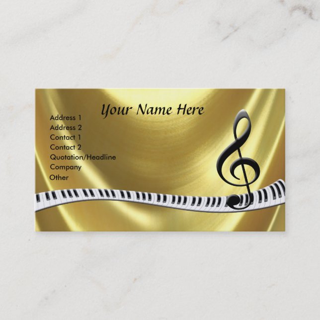 G-Clef Gold Piano Keyboard Business Card (Front)