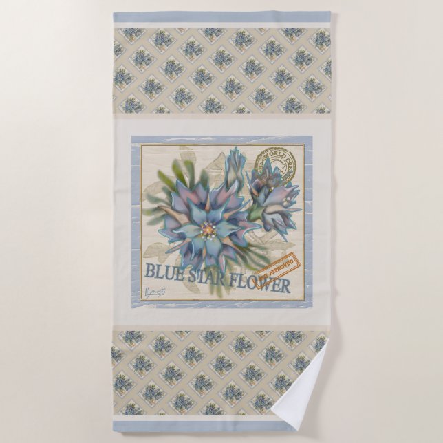 G Creation Office blue flower Beach Towel (Front)