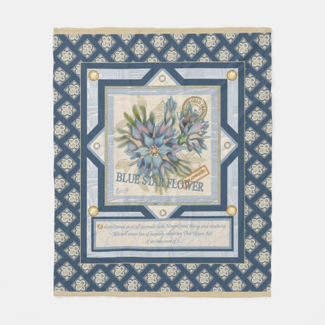 G Creation Office blue flower Fleece Blanket (Front)