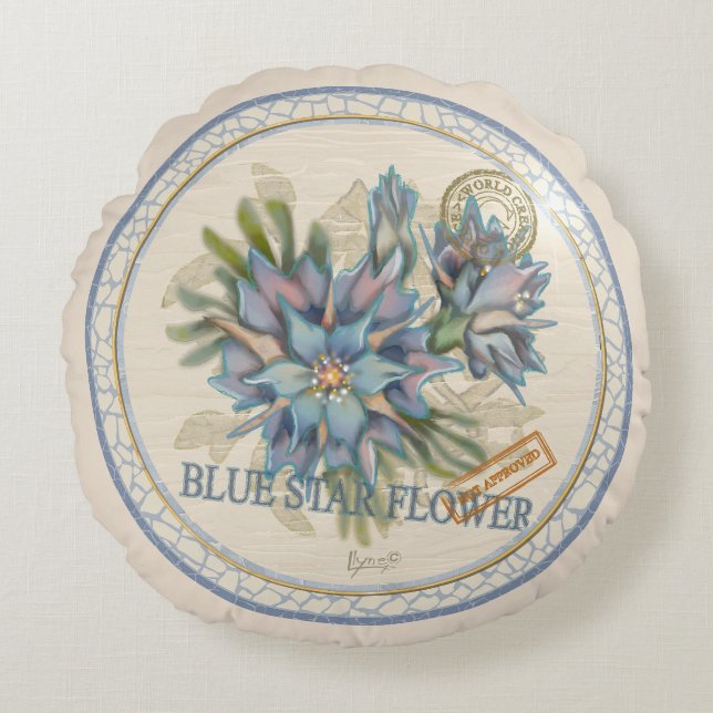 G Creation Office blue flower Round Cushion (Front)