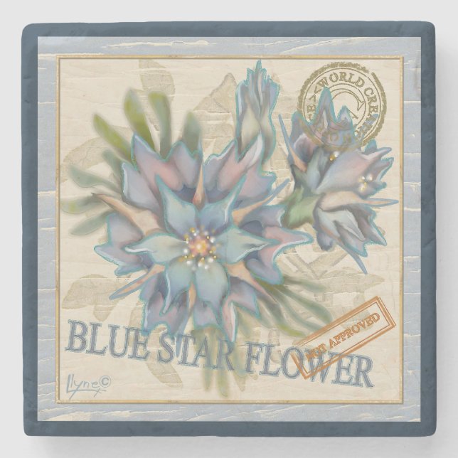 G Creation Office blue flower Stone Coaster (Front)