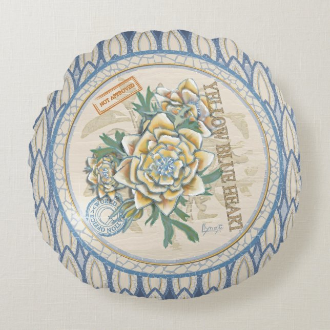 G Creation Office yellow flower Round Cushion (Front)