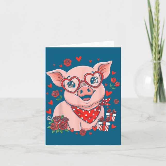 G Cute Farm Animal Sungles Heart Love Valentine  Card (Front)
