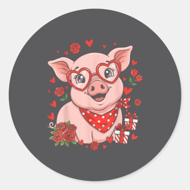 G Cute Farm Animal Sungles Heart Love Valentine  Classic Round Sticker (Front)