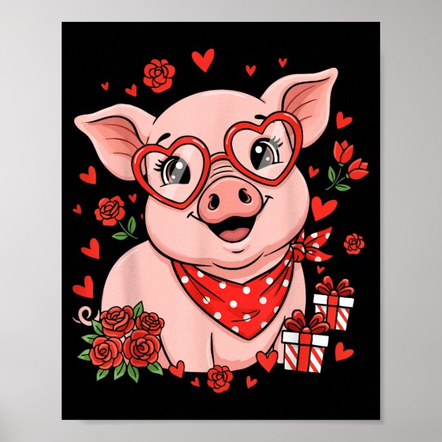 G Cute Farm Animal Sungles Heart Love Valentine  Poster (Front)