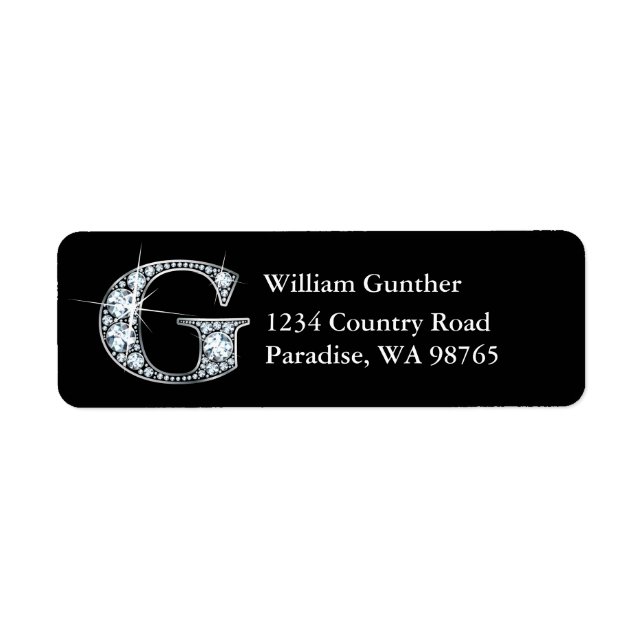 "G" Diamond Bling Monogram Return Address Label (Front)
