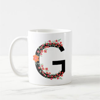 G Floral botanical intial Letter G Monogram G - Coffee Mug