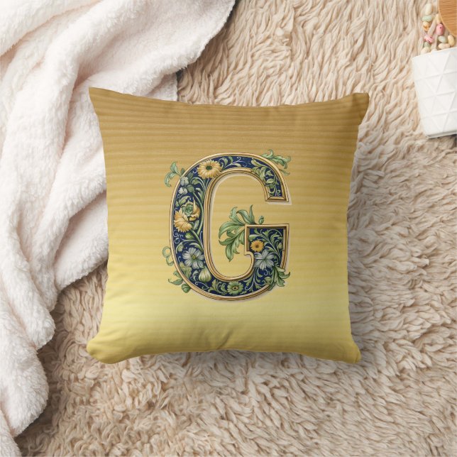 G floral pattern, AI-generated, Cushion (Blanket)