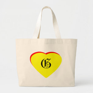 "G" Heart Yellow Red Wedding Invitation The MUSEUM Large Tote Bag
