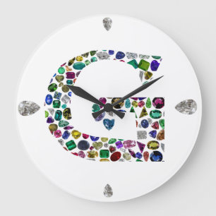 G Initial Gemstone Design Large Clock