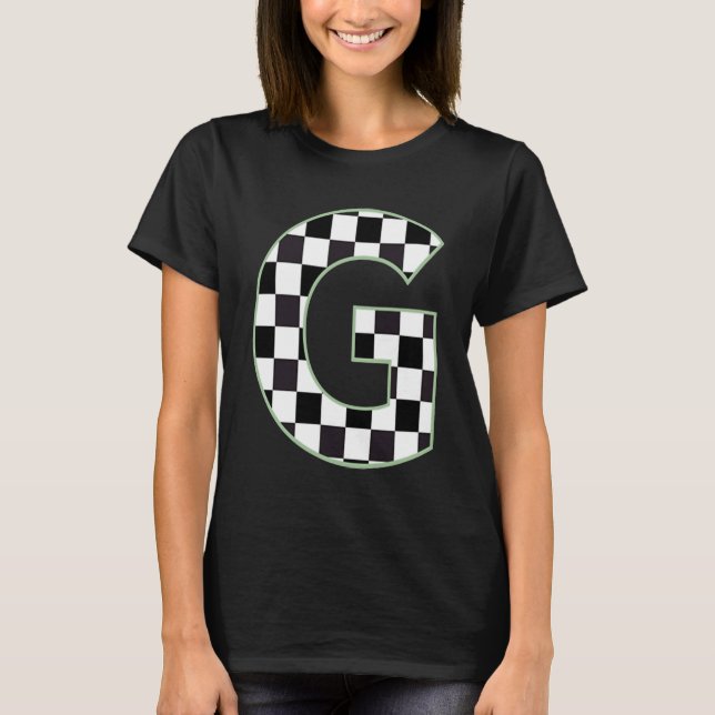 G Initial Monogram black & white chequerboard T-Shirt (Front)
