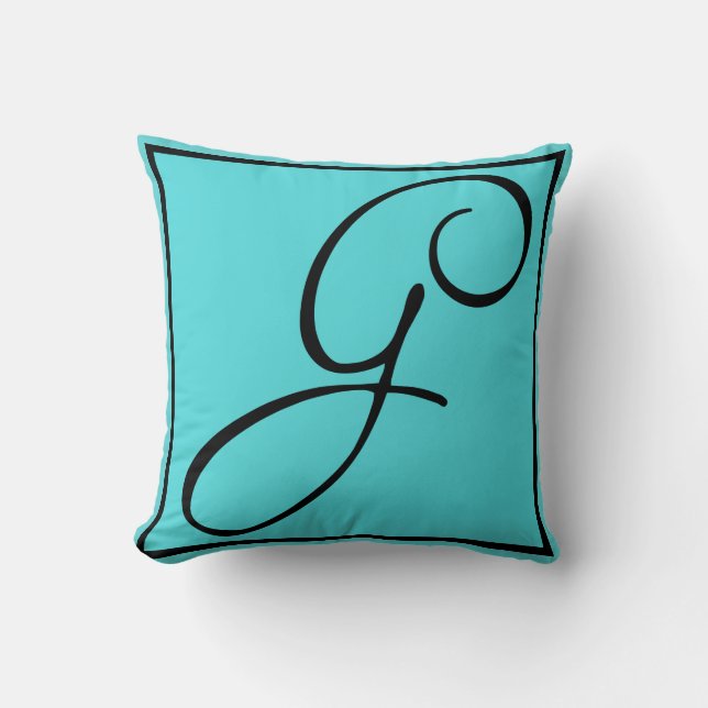 G INITIAL PILLOW - Letter G on Aqua Background (Front)