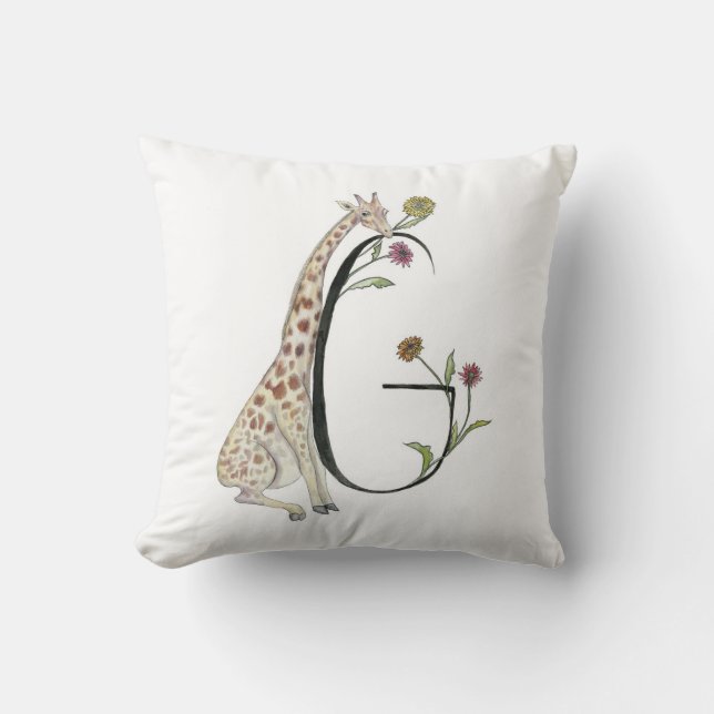G is for Giraffe and Gerber Daisy Pillow! Cushion (Front)