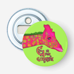 G is for Giraffe-Round Green Bottle Opener