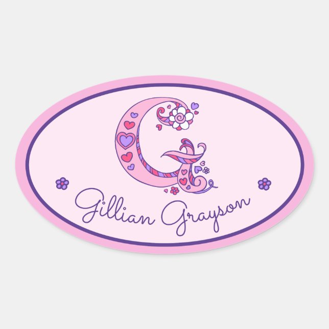 G letter monogram custom girls name pink stickers (Front)