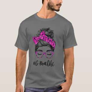 G-Ma Life Messy Bun Pink Leopard Print Women Mothe T-Shirt