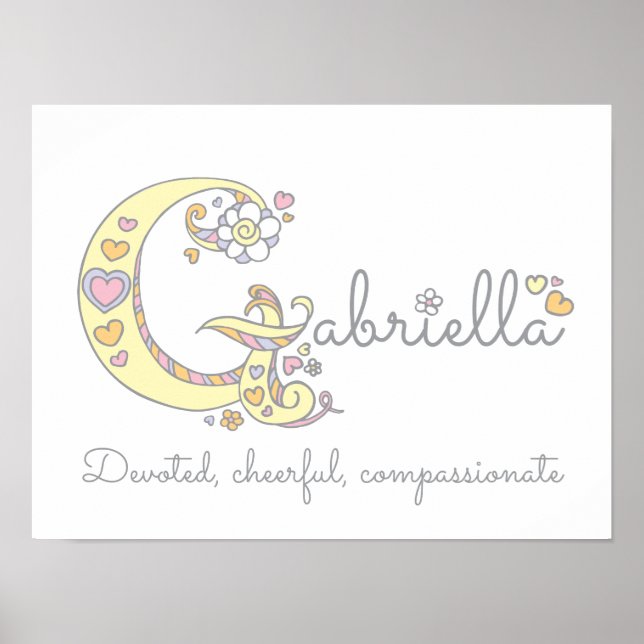 G monogram art Gabriella girls name meaning poster (Front)