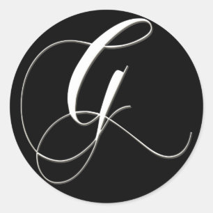G monogram - elegant black and white classic round sticker