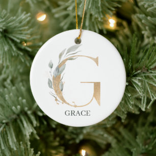 G Monogram Floral Personalised Ceramic Ornament