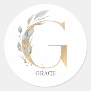 G Monogram Floral Personalised Classic Round Sticker