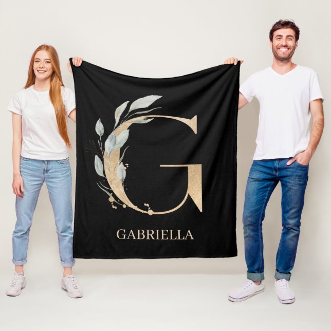 G Monogram Floral Personalised Fleece Blanket (In Situ)