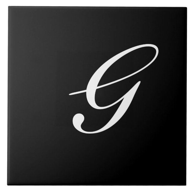 G Monogram Initial White on Black Tile (Front)