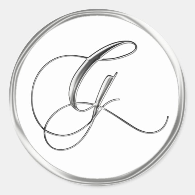 G Monogram Letter Sliver On White Wedding Seal (Front)