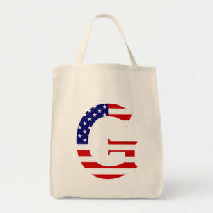 G Monogram overlaid on USA Flag gtcnt Tote Bag