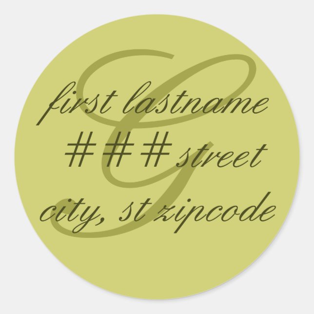 "G" monogram return address label - personalise (Front)
