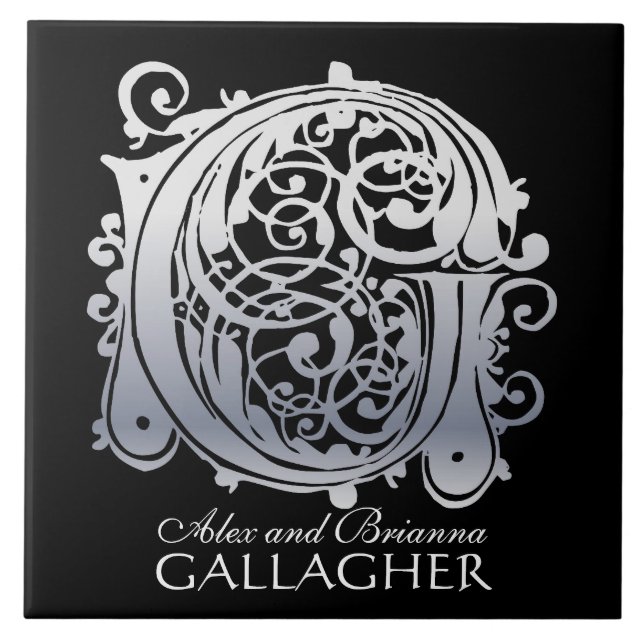 G Monogram "Silver Lace on Black" with Names Tile (Front)