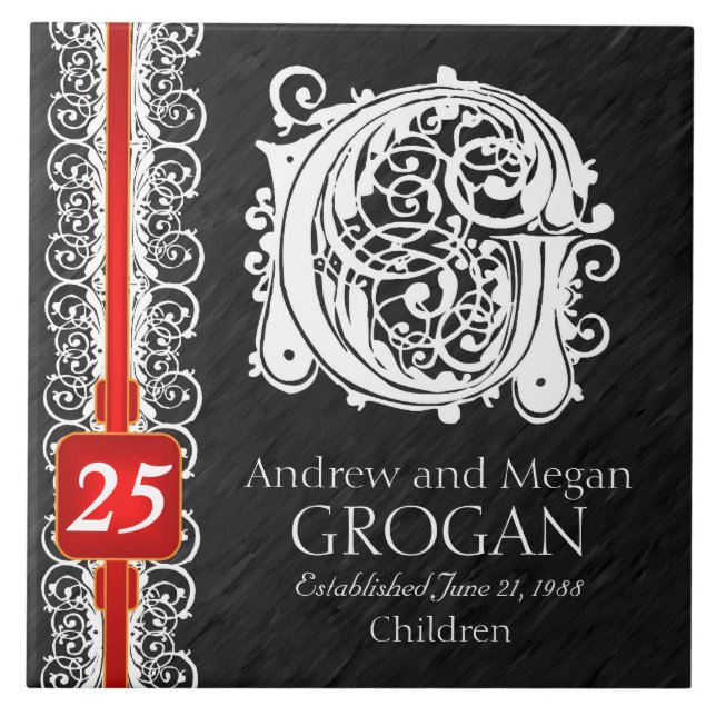 G Monogram "White Lace on Black" Anniversary Tile (Front)