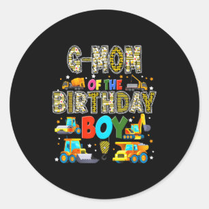 G mum of the birthday boy construction worker classic round sticker