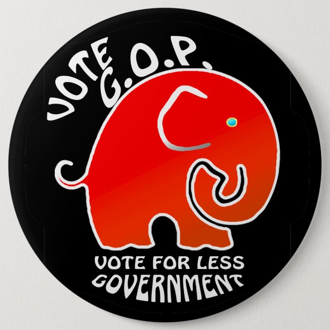 G.O.P. Elephant Less Government (Button) 6 Cm Round Badge (Front)