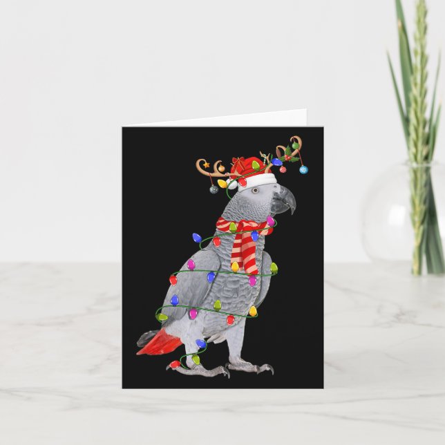 G Parrot Bird Christmas Lights Reindeer Santa Hat  Card (Front)