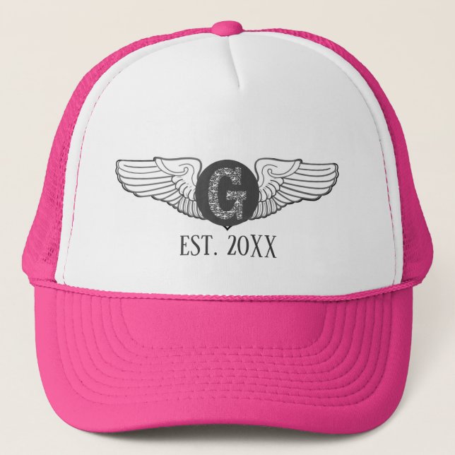 G Personalised Monogram Aviation Pilot Wings Trucker Hat (Front)