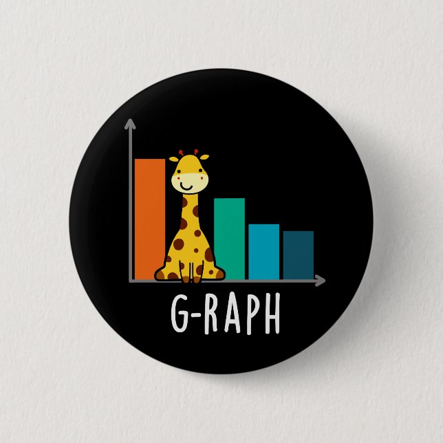 G-raph Funny Giraffe Graph Pun Dark BG 6 Cm Round Badge (Front)