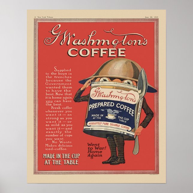 G  Washington Instant Coffee WW1 Vintage Patriotic Poster (Front)