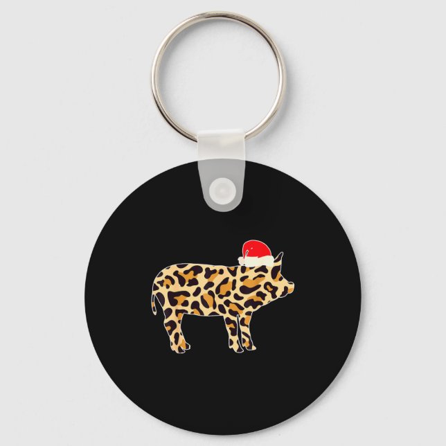 G With Santa Hat Family Matching Christmas Leopard Key Ring (Front)