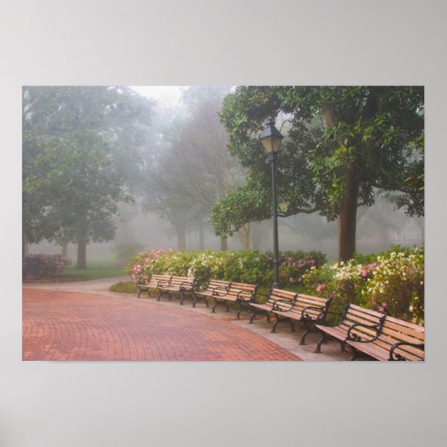 GA Savannah, Azaleas along brick sidewalk and Poster (Front)