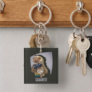 Gaaames! Funny Cartoon Sloth Playing Video Games Key Ring