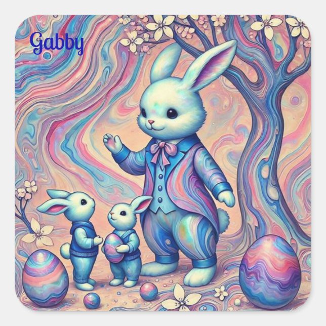 GABBY ~ EASTER BUNNY and his children ~ Square Sticker (Front)