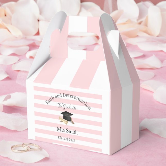 Gable Favor Box Pink Stripe Graduate 2026 (Wedding)