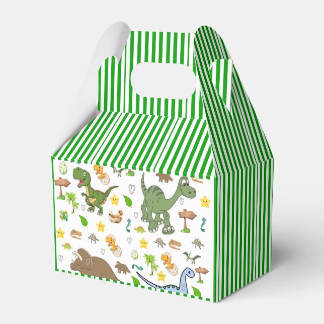 Gable Favour Box Dinosaur Green Stripe (Front Side)