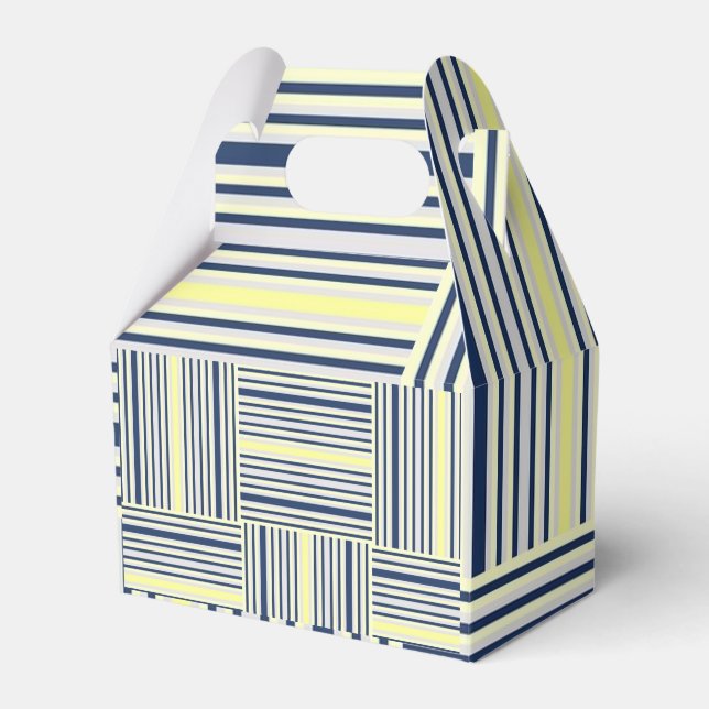 Gable Favour Box Stripe Blue and White Yellow (Front Side)