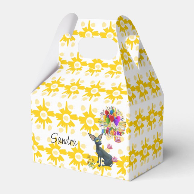 Gable Favour Box Yellow and White Birthday Cat (Front Side)